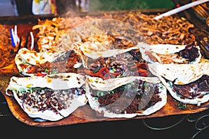 Variety assortment of different traditional Hungarian street food at one of the stalls in the streets of Budapest, Hungary , sprin photo