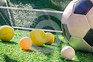 Variety of Balls for Outdoor Sports on Lush Green Turf