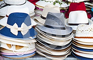 A variety of beautiful hats for ladies for sale in the market Vietnam.