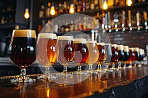 Assorted Beer Glasses on Bar Counter