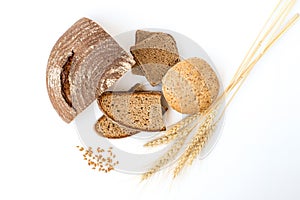 Variety of bread on white