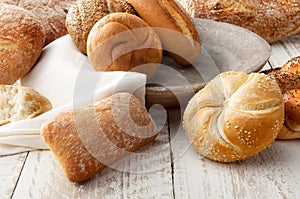 Variety of Bread on wooden table