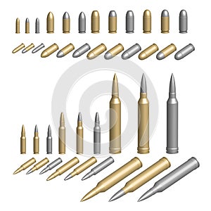 Variety of bullets illustrated in brass silver or steel casings photo