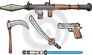 A variety of cartoon weapons