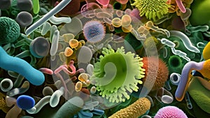 A variety of cell phones from various brands and models displayed together in one photograph, Microscopic view of bacteria in a