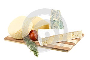 Variety of cheese: ementaler, gouda, Danish blue soft cheese