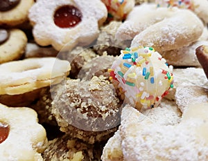 A variety of Christmas cookies. Sweet, colorful and delicious.