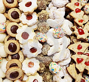 A variety of Christmas cookies. Sweet, colorful and delicious.