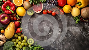 A variety of a circle made up mostly from fruits and vegetables, AI photo