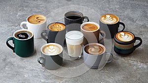 The variety of coffee cups. AI generated