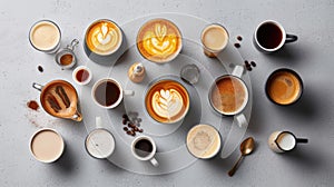 A Variety of Coffee Drinks.AI generated image
