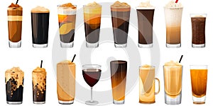 Variety of coffee drinks. Morning different coffee cup of cappucino. Generative AI