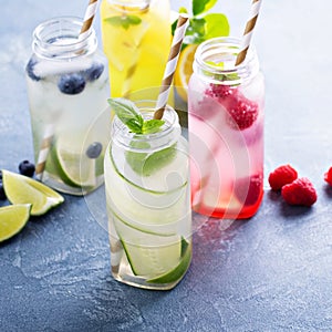 Variety of cold drinks in bottles