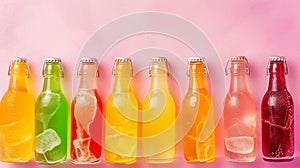 Variety of cold drinks in small bottles. Generative Ai