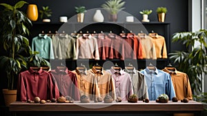 Variety of color range of clothes hanging in modern retail store