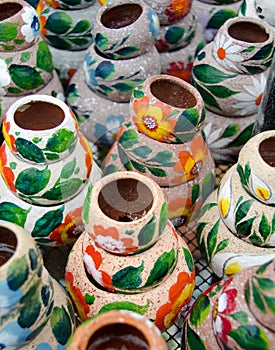 Variety of colorful ceramic pots in Old Village