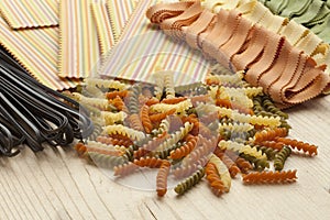 Variety of colorful Italian pasta