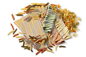 Variety of colorful Italian pasta