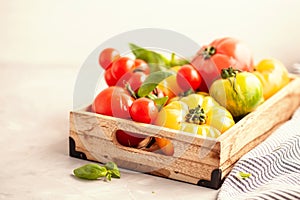 Variety of colorful organic tomatoes