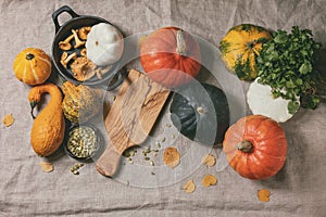 Variety of colorful pumpkins