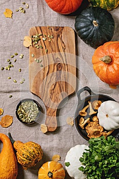 Variety of colorful pumpkins