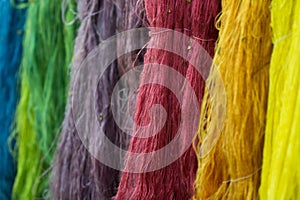 variety of colorful silk dyeing.
