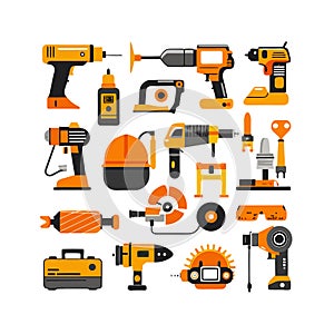 Construction tools in flat design vector icon set illustration