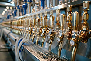 Variety of Craft Beer Tap Handles Displayed in a Contemporary Microbrewery Setting