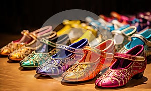 Variety of dance shoes on a floor