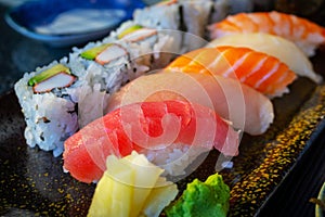 Variety of Delicious Nigiri Sushi Bento With California Roll