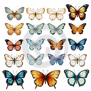 Colorful Butterfly Illustration Set On White Background photo