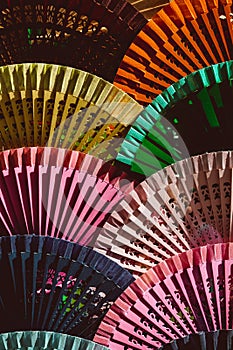 A variety of different Spanish hand fans on display for sale, Sevilla Seville , Andalucia, Spain