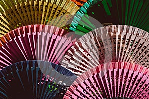 A variety of different Spanish hand fans on display for sale, Sevilla Seville , Andalucia, Spain