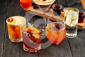 Variety of different sweet mix alcoholic cocktails
