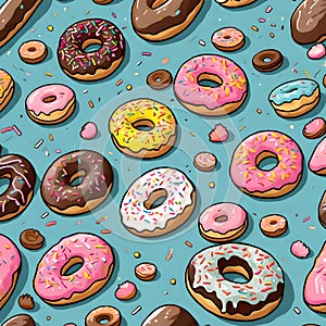 Variety doughnut illustration background - ai generated image