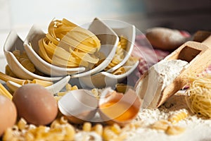 Variety of dried and fresh pasta