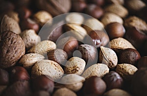 Variety of dried nuts food photography