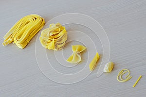 Variety of dry raw pastas