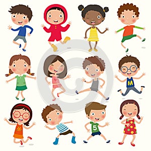 Variety of emotions children, kids face with different expressions, pose, gesture, vector, illustration