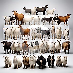 Variety of Farm Animals in Front of White Background