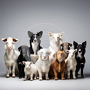 Variety of Farm Animals in Front of White Background