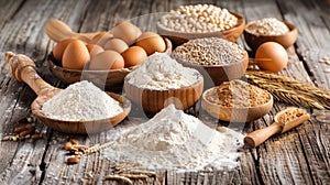 Variety of flours and grains, variety of gluten-free flours