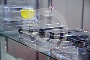 Variety of food packaging in the display case