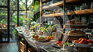 Variety of food in self-service restaurant, close-up