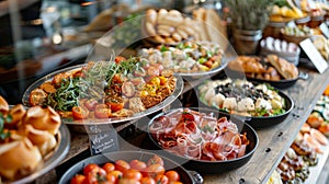 Variety of food in self-service restaurant, close-up