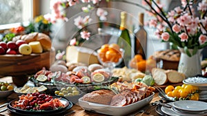 Variety of food in self-service restaurant, close-up