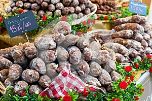 Variety of French brine cured sausage for sale