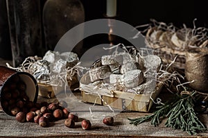 Variety of French Cheeses in a Dusty Pantry