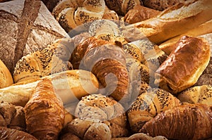 Variety of fresh bread and pastry