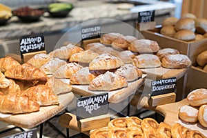 A variety of fresh croissant homemade in luxury hotel breakfast